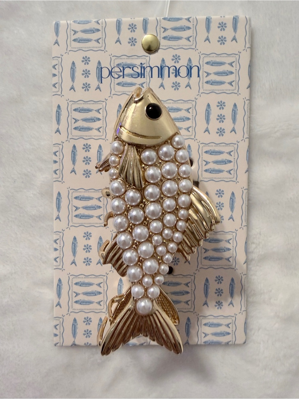 Persimmon Gold Pearl Fish Hair Clip - Gold/White